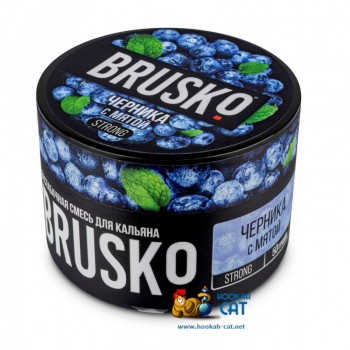 Бестабачная смесь для кальяна Brusko Strong Черника с Мятой (Бруско Стронг) 50г Бестабачная смесь для кальяна Brusko Strong Черника с Мятой (Бруско Стронг) 50г